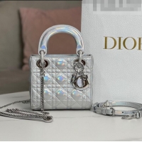 Promotional Dior Mini Lady Dior Bag in Iridescent Metallic Leather CD2612 Silver 2023