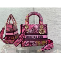 Buy Discount Dior Medium Lady D-Lite Bag in Fuchsia Multicolor Toile de Jouy Voyage Embroidery CD0060 2023