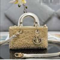 Top Quality Dior Lady D-Joy Micro Bag in Metallic Leather with Crystals CD0069 Gold 2023