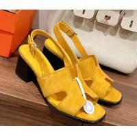 Hot Style Hermes Elbe Heel Sandals 6cm in Suede Yellow 525124