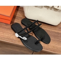 Sumptuous Hermes Georia Flat Slide Sandals in Suede Black 525130