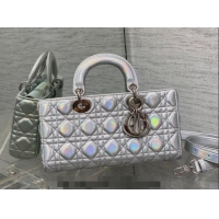 Top Quality Dior Medium Lady D-Joy Bag in Iridescent Cannage Leather CD7093 Silver 2023