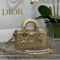 Top Grade Dior Micro Lady D-Joy Bag in Iridescent Cannage Leather CD7099 Gold 2023