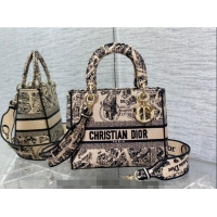 Good Quality Dior Medium Lady D-Lite Bag in Plan de Paris Embroidery CD7105 Beige 2023