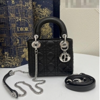 Luxurious Dior Mini Lady Dior Bag in Cannage Lambskin Leather CD1801 Black/Silver 2023