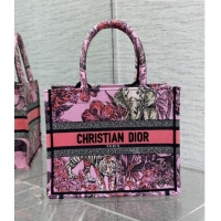 Popular Style Dior Small Book Tote Bag in Toile de Jouy Reverse Embroidery CD7109 Pink Multicolor 2023