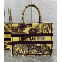 Top Quality Dior Medium Book Tote Bag in Toile de Jouy Reverse Embroidery CD7108 Yellow Multicolor 2023