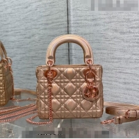 Super Quality Dior Mini Lady Dior Bag in Iridescent Metallic Leather CD1025 Rose Gold 2023