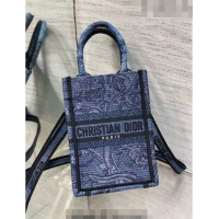 Low Cost Dior Mini Dioriviera Book Tote Phone Bag in Toile de Jouy Embroidery CD1030 Denim Blue 2023