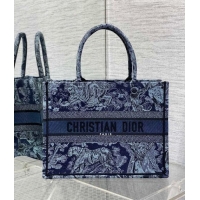 Discount Dior Medium Book Tote Bag in Toile de Jouy Embroidery CD1032 Denim Blue 2023