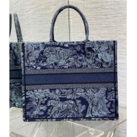 Cheapest Dior Large Book Tote Bag in Toile de Jouy Embroidery CD1033 Denim Blue 2023