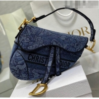 Top Grade Dior Medium Saddle Bag in Albero della Vita Embroidery CD8047 Denim Blue 2023