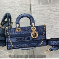 Good Quality Dior Medium Lady D-Joy Bag in Albero della Vita Embroidery CD8048 Denim Blue 2023