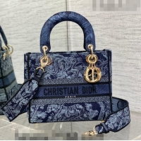 Best Product Dior Medium Lady D-Lite Bag in Toile de Jouy Embroidery CD8049 Denim Blue 2023