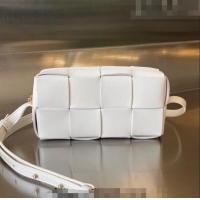 Top Quality Bottega Veneta Mini Cassette Cross-Body Bag in Intreccio Leather 755031 White 2023