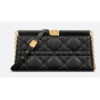 Buy Cheapest DIOR CARO COLLE NOIRE CLUTCH WITH CHAIN Black Cannage Lambskin S5166UDBB