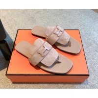 Good Product Hermes Galerie Flat Thong Slide Sandals in Suede Nude 525162