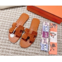 Charming Hermes Classic Oran Suede Flat Slide Sandals Brown 0525167