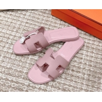 Hot Style Hermes Classic Oran Flat Slide Sandals in Epsom Leather Pink 525172