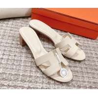 Charming Hermes Classic Oasis Heel Slide Sandals 4.5cm in Grained Leather White 530001