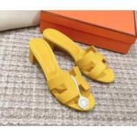 Sumptuous Hermes Classic Oasis Heel Slide Sandals 4.5cm in Grained Leather Yellow 530005