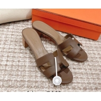 Sophisticated Hermes Classic Oasis Heel Slide Sandals 4.5cm in Grained Leather Elephant Grey 530006