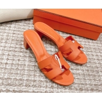 Hot Style Hermes Classic Oasis Heel Slide Sandals 4.5cm in Grained Leather Orange 530007