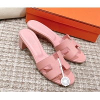 Good Looking Hermes Classic Oasis Heel Slide Sandals 4.5cm in Grained Leather Light Pink 530009