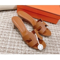 Top Grade Hermes Classic Oasis Calfskin Heel Slide Sandals 4.5cm Brown 530011