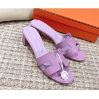 Good Quality Hermes Classic Oasis Calfskin Heel Slide Sandals 4.5cm Purple 530012