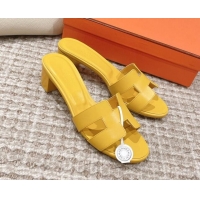 Pretty Style Hermes Classic Oasis Calfskin Heel Slide Sandals 4.5cm Yellow 530013