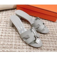 Unique Style Hermes Classic Oasis Calfskin Heel Slide Sandals 4.5cm Pale Grey 530015