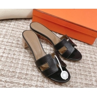 Luxurious Hermes Classic Oasis Calfskin Heel Slide Sandals 4.5cm Black/Grey 530017