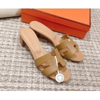 Good Quality Hermes Classic Oasis Calfskin Heel Slide Sandals 4.5cm Apricot 530018