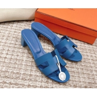 Discount Hermes Classic Oasis Calfskin Heel Slide Sandals 4.5cm Blue 530020