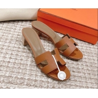 Shop Duplicate Hermes Classic Oasis Calfskin Heel Slide Sandals 4.5cm Brown/Grey 530022