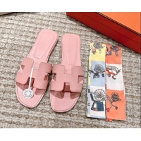 Good Looking Hermes Classic Oran Calfskin Flat Slide Sandals Light Pink 530033