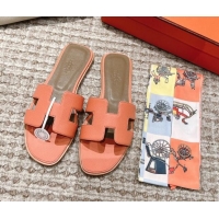 Cheap Price Hermes Classic Oran Flat Slide Sandals in Grained Leather Peachy Pink 530046