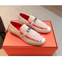 Purchase Hermes Destin loafers in calfskin and fringed canvas White 0530059