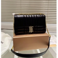 Buy Grade BurBerry Original Leather Lola Clutch Shoulder Bag 90188 Black & Gold-Tone