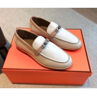 Stylish Hermes Destin loafers in Calfskin White/Beige 530062