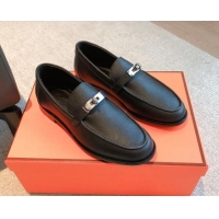 Sophisticated Hermes Destin loafers in Grained Leather Black 530063