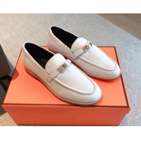 Best Grade Hermes Destin loafers in White Suede 530064