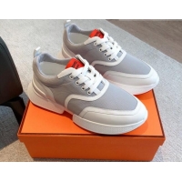 Best Grade Hermes Giga sneakers in mesh pique and calfskin Light Grey 0530075