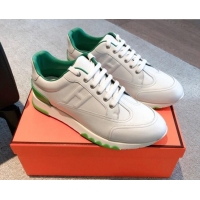 Good Looking Hermes Trail sneakers in calfskin leather white/Green 530085