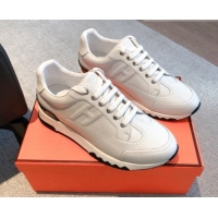 Shop Duplicate Hermes Trail sneakers in calfskin leather white/black 530086