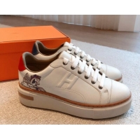 Good Quality Hermes Calfskin Platform Sneakers White/Blue 531003