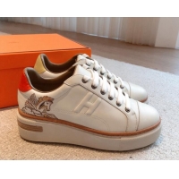 Discount Hermes Calfskin Platform Sneakers White/Yellow 531004