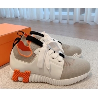 Charming Hermes Depart sneakers in knit and calfskin light grey/white 0531012