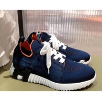 Discount Hermes Depart sneakers in knit and calfskin navy blue 531016